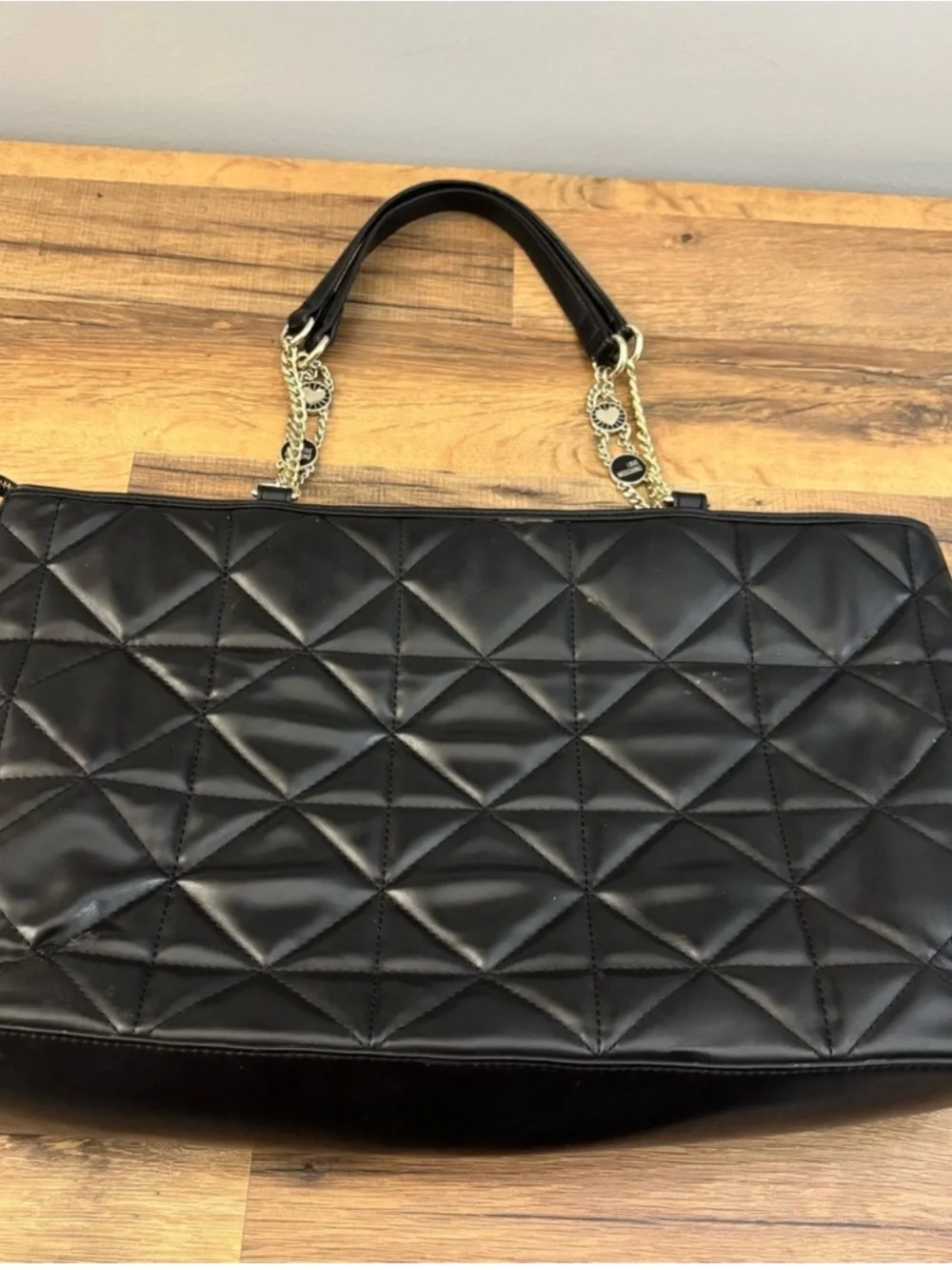 Love Moschino Black Quilted Tote with Gold Chain Handles